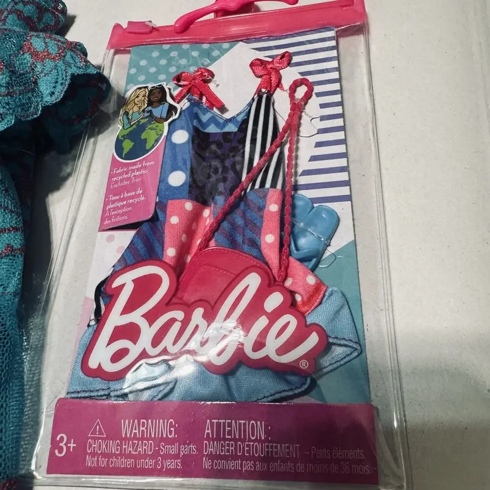 Vintage‎ 90s Barbie Turquoise Blue Ball Gown & new bonus Fashion outfit NIP